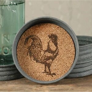 Set of Four Mason Jar Lid Coasters -‎ Rooster
